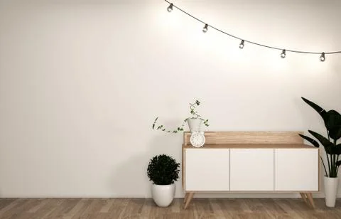 Fames and cabinet in modern empty room Japanese - zen style,minimal designs.  Stock Illustration
