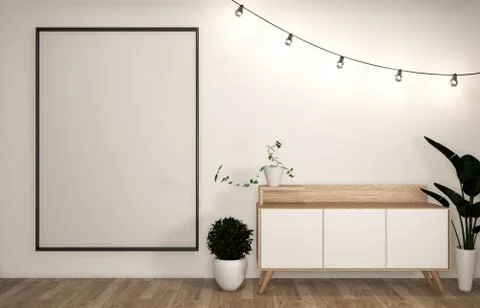Fames and cabinet in modern empty room Japanese - zen style,minimal designs.  Stock Illustration