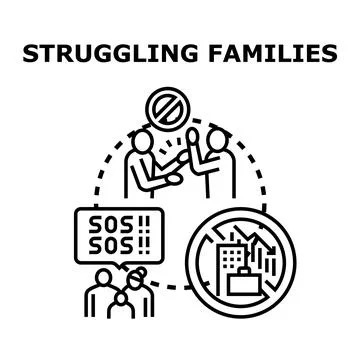 Families facing economic problems and relationship challenges Stock Illustration