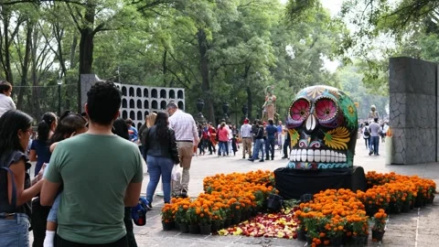 Families walking through the Chapultepec forest on the day of the dead Stock Footage 243035228