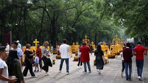 Families walking through the Chapultepec forest on the Day of the Dead. Stock Footage 243164748