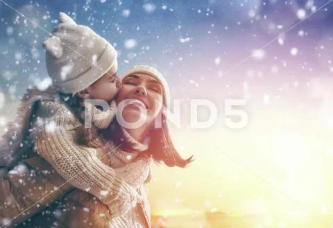 Family and winter season Stock Photos