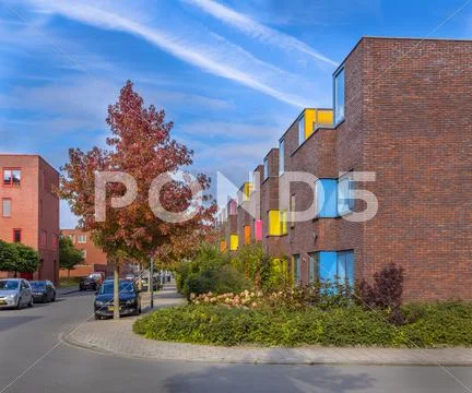 Family apartments in a lively proper neighborhood Stock Photos