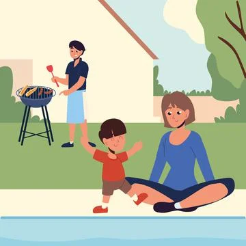 Family in the backyard Stock Illustration