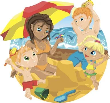 Family on the beach Stock Illustration