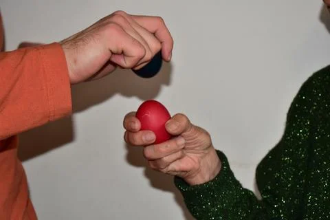 Family beating eggs for Easter close up Stock Photos