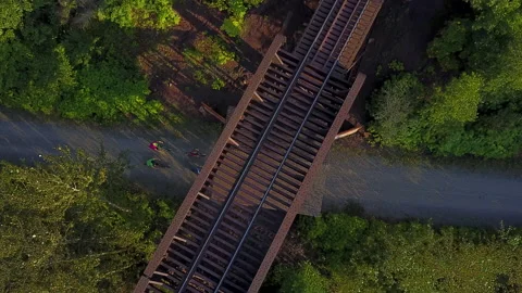 A family biking on a path Stock Footage 145021169