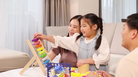 Family Bonding with Educational Abacus Activity Stock Footage 329460177