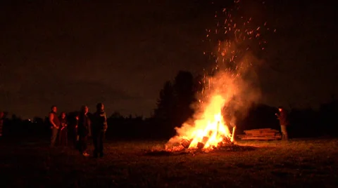 Family Bonfire Stock Footage 32163529