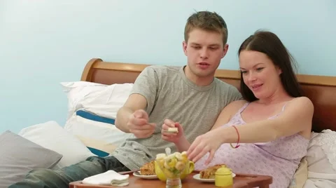 Family Breakfast In Bed Stock Footage 52601151