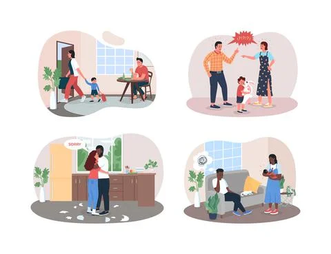 Family breakup 2D vector web banner, poster set Illustrazione stock