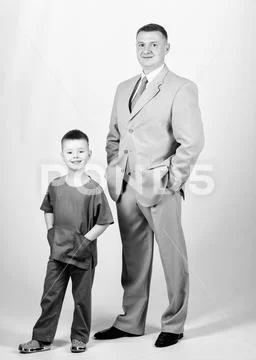 Family business. Doctor respectable career. Dad boss. Father and cute small son Stock Photos