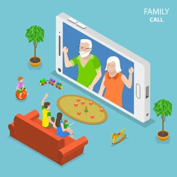 Family call flat isometric vector concept. Stock Illustration