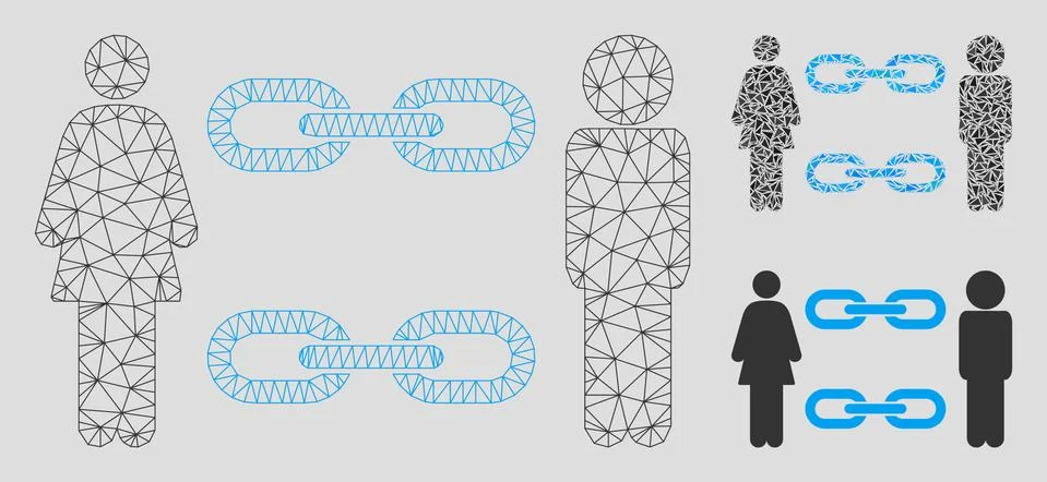 Family Chains Vector Mesh Network Model and Triangle Mosaic Icon Ilustración de archivo