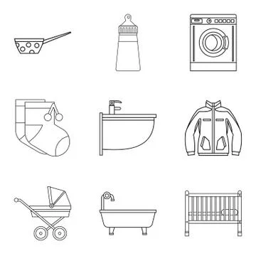 Family commitments icons set, outline style 스톡 일러스트