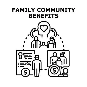 Family community benefits support program concept Stock Illustration