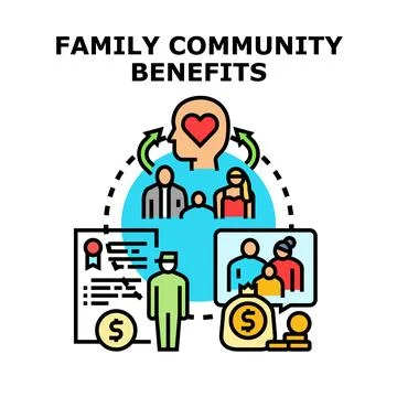 Family community benefits support program concept Stock Illustration