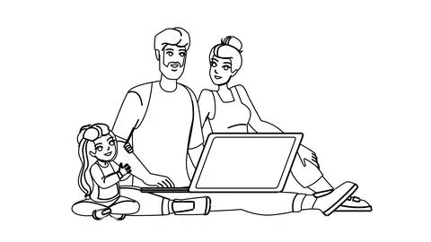 Family computer vector Illustrazione stock