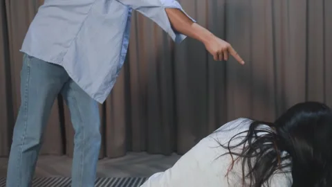 Family couple relationship crisis problems, distressed husband man loudly argue Stock Footage 337704033