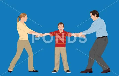 Family in Custody Battle Stock Illustration