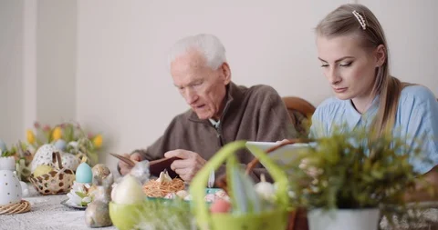 Family At Dining Table During Easter Stock Footage 129515310