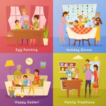 Family Easter Concept 4 Flat Icons Stock Illustration
