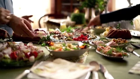 Family Easter feast with home table. Stock Footage 305807596