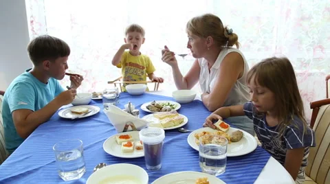 The family eats in a restaurant Stock Footage 52430674