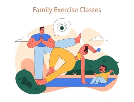 Family Exercise Classes concept. Stock Illustration