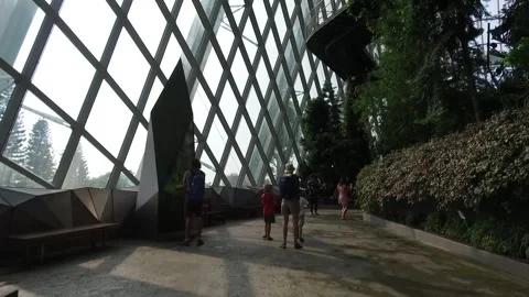 Family exploring Cloud forest Dome, Gardens by the Bay, Singapore Stock Footage 131226158