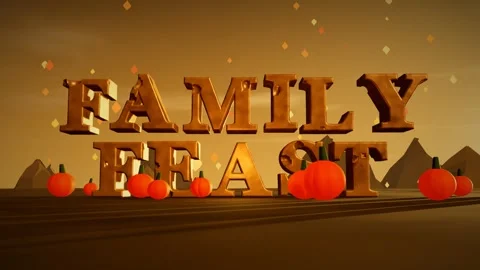 Family Feast Burnished Copper 3D Letters with Pumpkins and Falling Maple Leaves Stock Footage 343022158