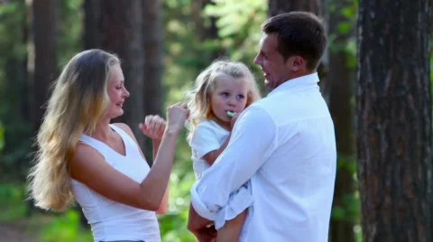 Family in forest Stock Footage
