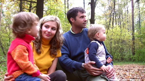 Family of four. Faces looking at something Stock Footage 269656