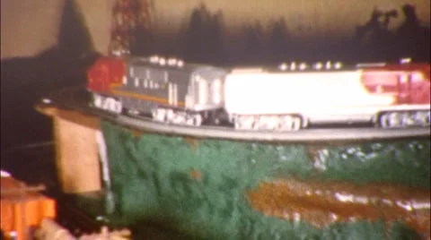 Family FUN HOBBY TOY Model Railroad Train Set 1940s Vintage Film Home Movie 1l02 Stock Footage
