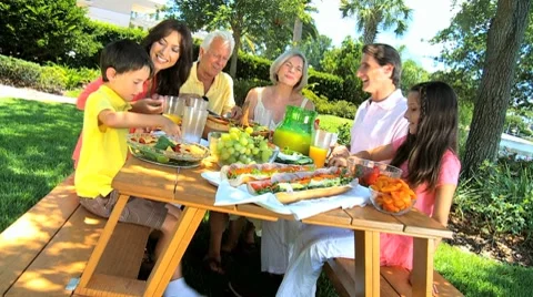 Family Generations Sharing Healthy Lunch Stock Footage