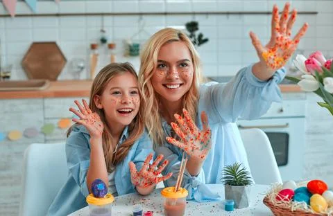 Family getting ready for Easter Stock Photos
