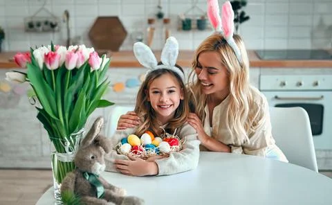 Family getting ready for Easter Stock Photos