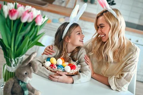 Family getting ready for Easter Stock Photos