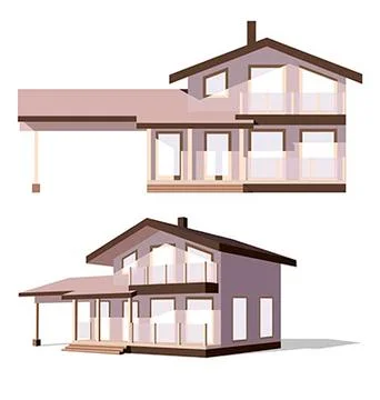 Family House in 2 views Stock Illustration