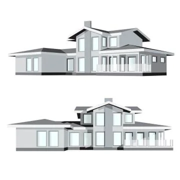 Family house in 2 views. Stock Illustration