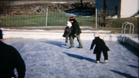 family ice skates on the frozen Stock Video Pond5