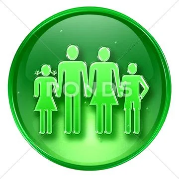 Family icon green, isolated on white background. Stock Illustration