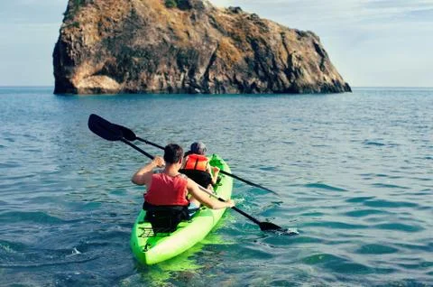 Family kayaking, Kayaking concept Stock Photos
