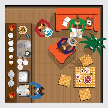 Family in the kitchen. Stock Illustration