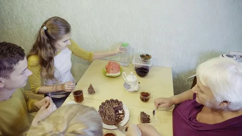 Family at the kitchen table Stock Footage 71483851