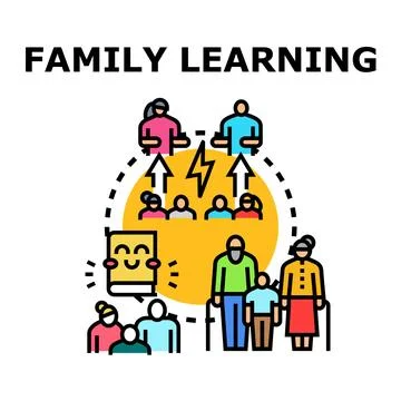 Family learning multigenerational education knowledge transfer concept Stock Illustration