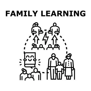Family learning multigenerational education knowledge transfer concept Stock Illustration