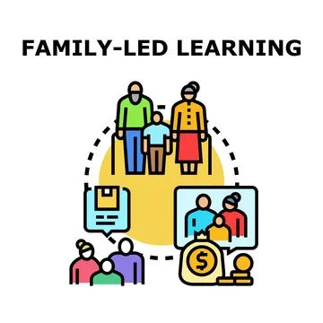 Family led learning concept developing generations transmitting knowledge Illustrazione stock