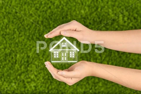 Family life insurance, protecting gesture hands Stock Photos