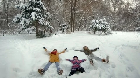 Family lying in snow Stock-Footage 101387610